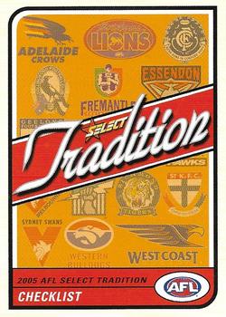 2005 Select Tradition AFL #1 Checklist Front